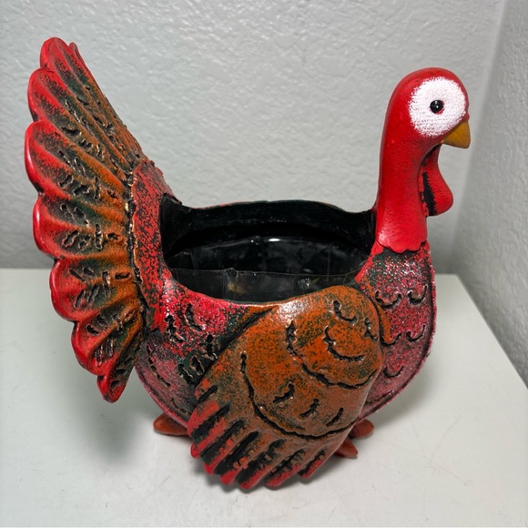 Thanksgiving Turkey Shaped Resin Planter Centerpiece 8 Inch - Picture 4 of 6